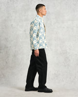 wax london men's Otto - Pale Blue And Ecru Jigsaw Jacquard Overshirt