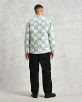 wax london men's Otto - Pale Blue And Ecru Jigsaw Jacquard Overshirt