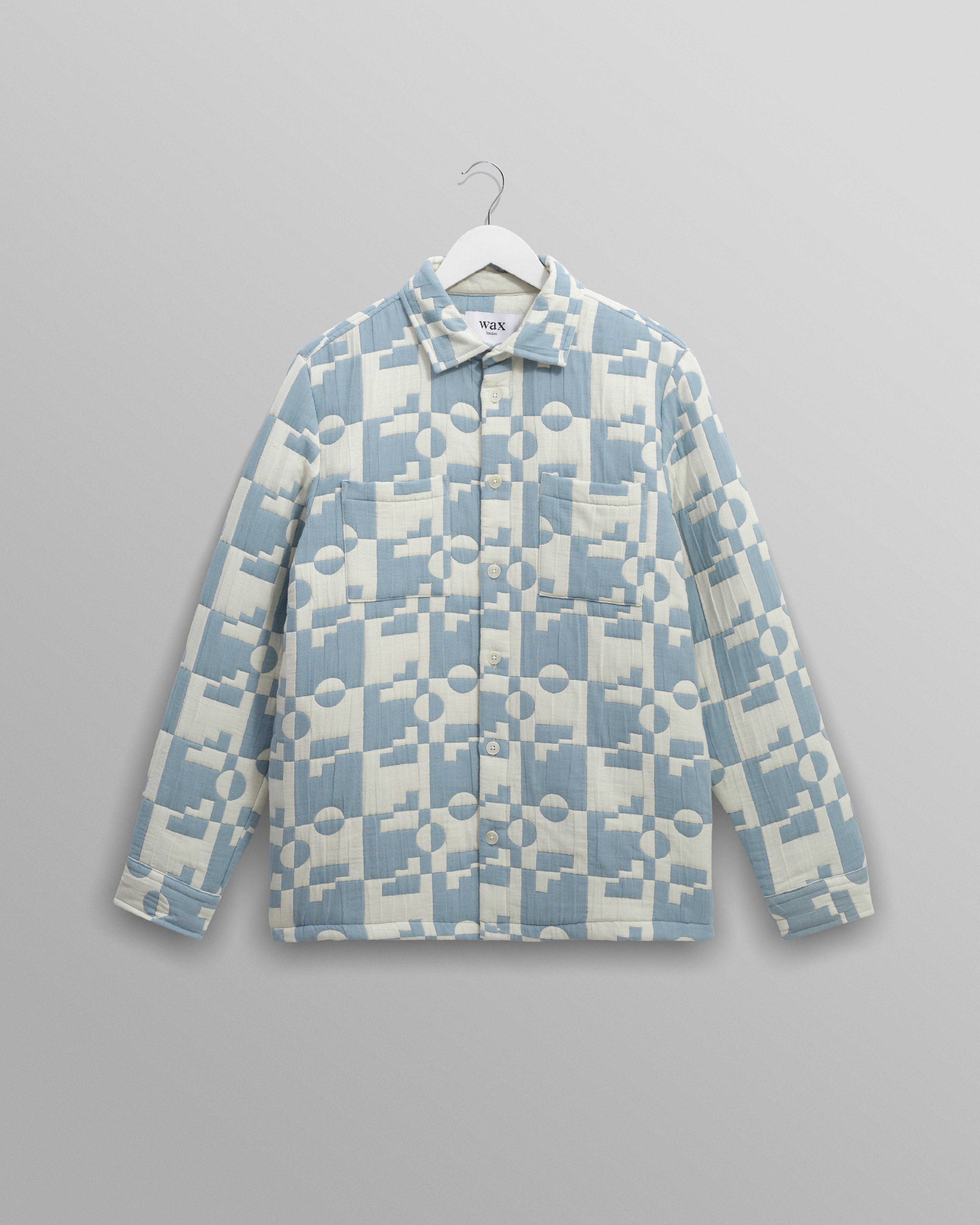 wax london men's Otto - Pale Blue And Ecru Jigsaw Jacquard Overshirt