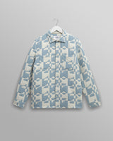 wax london men's Otto - Pale Blue And Ecru Jigsaw Jacquard Overshirt