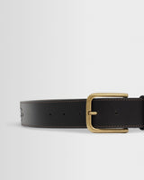 wax london men's Paton - Dark Brown Embroidered Leather Belt