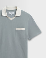 Pendal - Blue And Ecru Ribbed Organic Cotton Polo Shirt