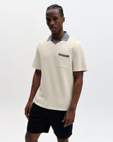 Pendal - Ecru And Blue Ribbed Organic Cotton Polo Shirt