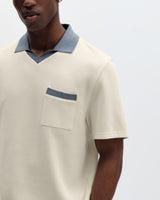 Pendal - Ecru And Blue Ribbed Organic Cotton Polo Shirt