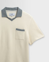 Pendal - Ecru And Blue Ribbed Organic Cotton Polo Shirt