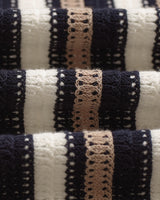 wax london men's Porto - Ecru And Black Stripe Crochet Knitted Shirt