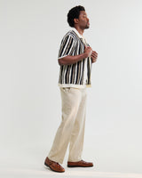 wax london men's Porto - Ecru And Black Stripe Crochet Knitted Shirt