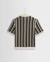 wax london men's Porto - Ecru And Black Stripe Crochet Knitted Shirt