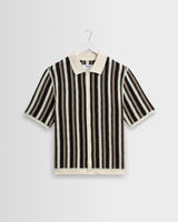 wax london men's Porto - Ecru And Black Stripe Crochet Knitted Shirt