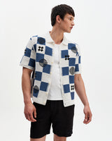 Porto - Ecru And Blue Square Crochet Knitted Shirt