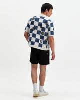 Porto - Ecru And Blue Square Crochet Knitted Shirt