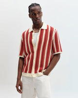 Porto - Ecru And Orange Stripe Crochet Knitted Shirt
