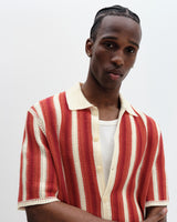 Porto - Ecru And Orange Stripe Crochet Knitted Shirt