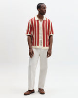 Porto - Ecru And Orange Stripe Crochet Knitted Shirt