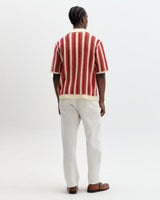 Porto - Ecru And Orange Stripe Crochet Knitted Shirt