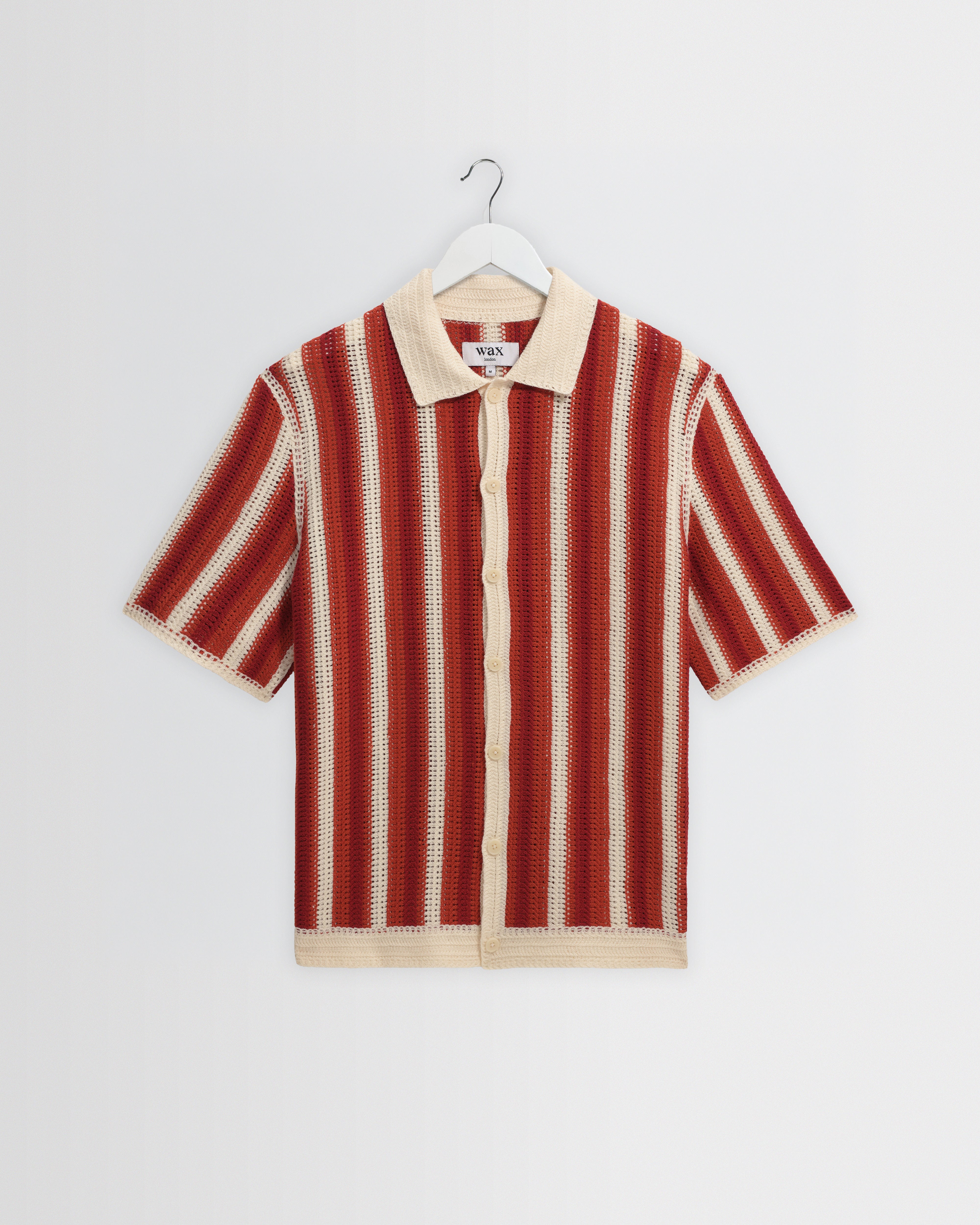 EAPHI RANDOM WAVE KNIT SHIRT新品 Men's Ecru And Orange Stripe Crochet Knitted Shirt | Wax London