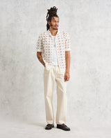 wax london men's Porto - Ecru Splash Crochet Shirt