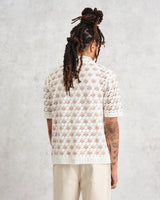 wax london men's Porto - Ecru Splash Crochet Shirt