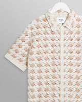 wax london men's Porto - Ecru Splash Crochet Shirt