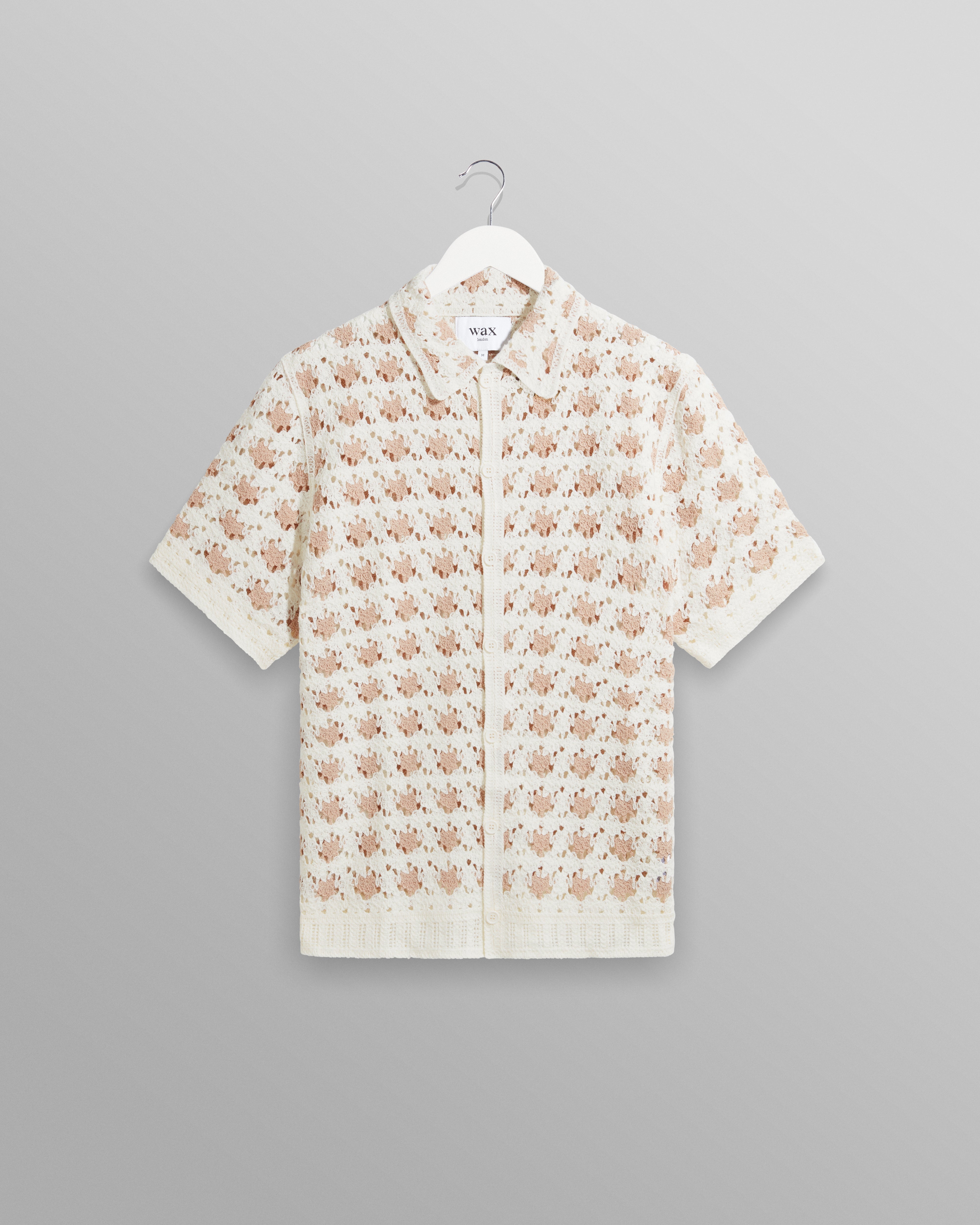 wax london men's Porto - Ecru Splash Crochet Shirt