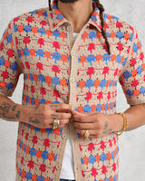wax london men's Porto - Multicolour Splash Crochet Shirt