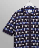 wax london men's Porto - Navy Splash Crochet Knitted Polo Shirt