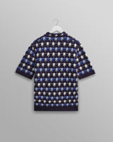 wax london men's Porto - Navy Splash Crochet Knitted Polo Shirt