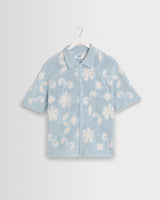 wax london men's Porto - Pale Blue Doodle Crochet Knitted Shirt