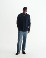 Hayden - Navy Textured Organic Cotton Long Sleeve T-Shirt