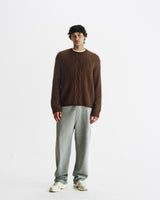 Hyatt - Brown Brush Cable Knit Crewneck Jumper