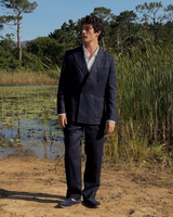 Vigo - Navy Linen Double-Breasted Blazer
