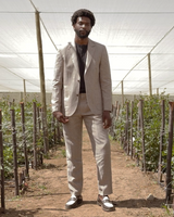 Alp - Natural And Brown Stripe Linen Slim Fit Trousers