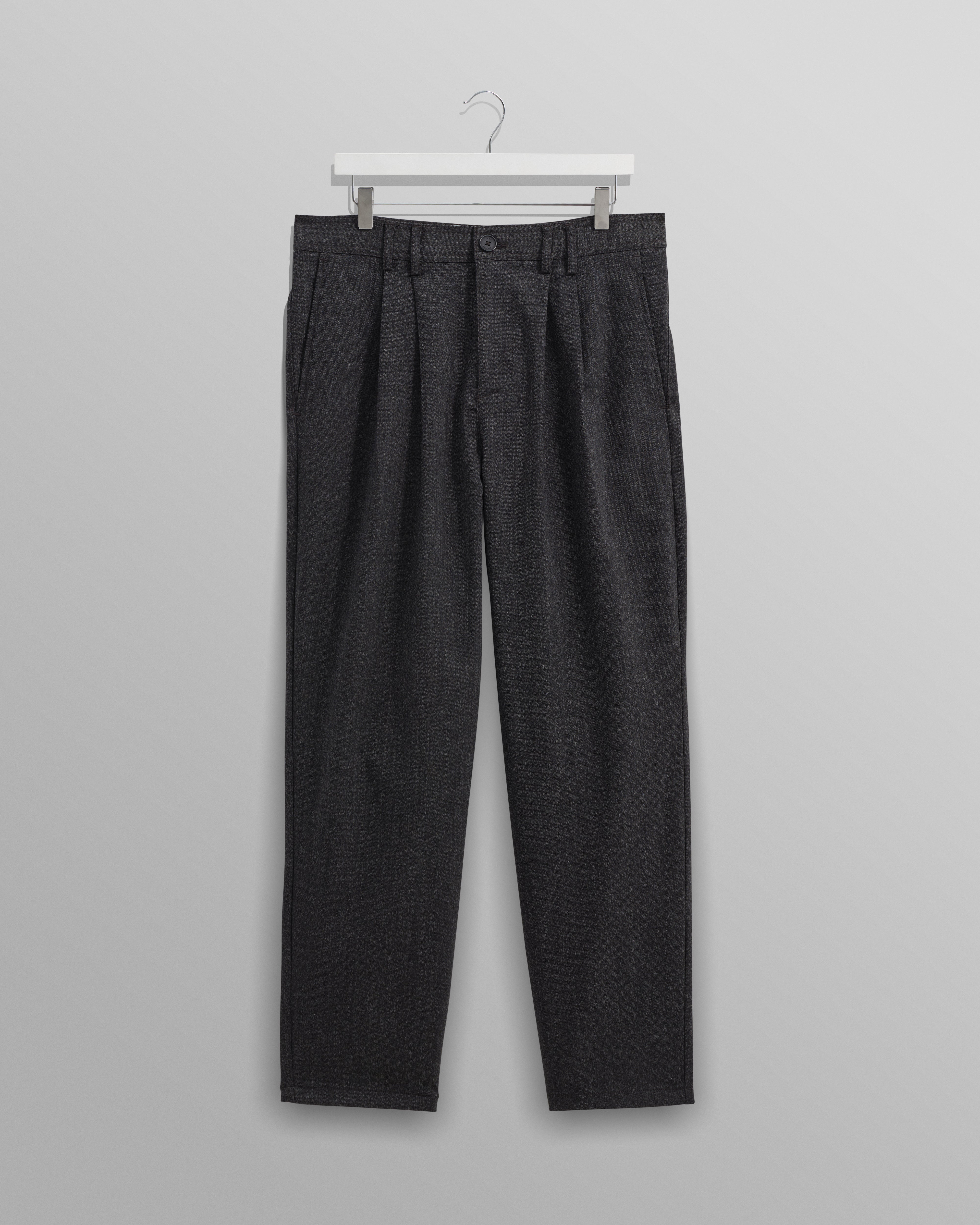 wax london men's Raleigh - Charcoal Herringbone Pleated Trousers