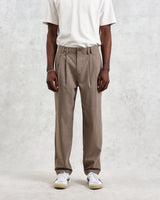 wax london men's Raleigh - Light Brown Herringbone Pleated Trousers