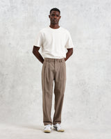 wax london men's Raleigh - Light Brown Herringbone Pleated Trousers