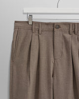 wax london men's Raleigh - Light Brown Herringbone Pleated Trousers