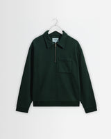 wax london men's Reeve - Washed Green Loopback Organic Cotton Collared Sweatshirt