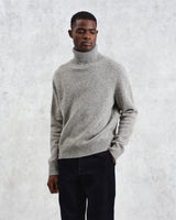 wax london men's Ridgeway - Grey Donegal Roll Neck Jumper