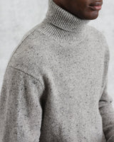 wax london men's Ridgeway - Grey Donegal Roll Neck Jumper