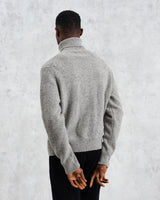 wax london men's Ridgeway - Grey Donegal Roll Neck Jumper