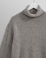 wax london men's Ridgeway - Grey Donegal Roll Neck Jumper