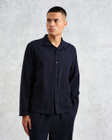wax london men's Ripley - Navy Brushed Herringbone Lounge Shirt