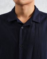 wax london men's Ripley - Navy Brushed Herringbone Lounge Shirt