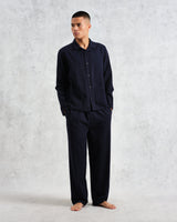wax london men's Ripley - Navy Brushed Herringbone Lounge Shirt