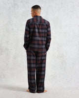 wax london men's Ripley - Navy And Orange Check Flannel Lounge Shirt