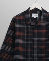 wax london men's Ripley - Navy And Orange Check Flannel Lounge Shirt