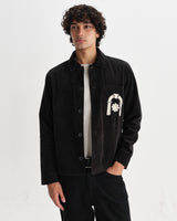 wax london men's Rockley - Black And Ecru Applique Velvet Overshirt