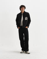 wax london men's Rockley - Black And Ecru Applique Velvet Overshirt