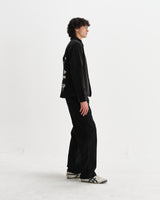 wax london men's Rockley - Black And Ecru Applique Velvet Overshirt