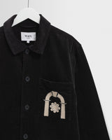 wax london men's Rockley - Black And Ecru Applique Velvet Overshirt